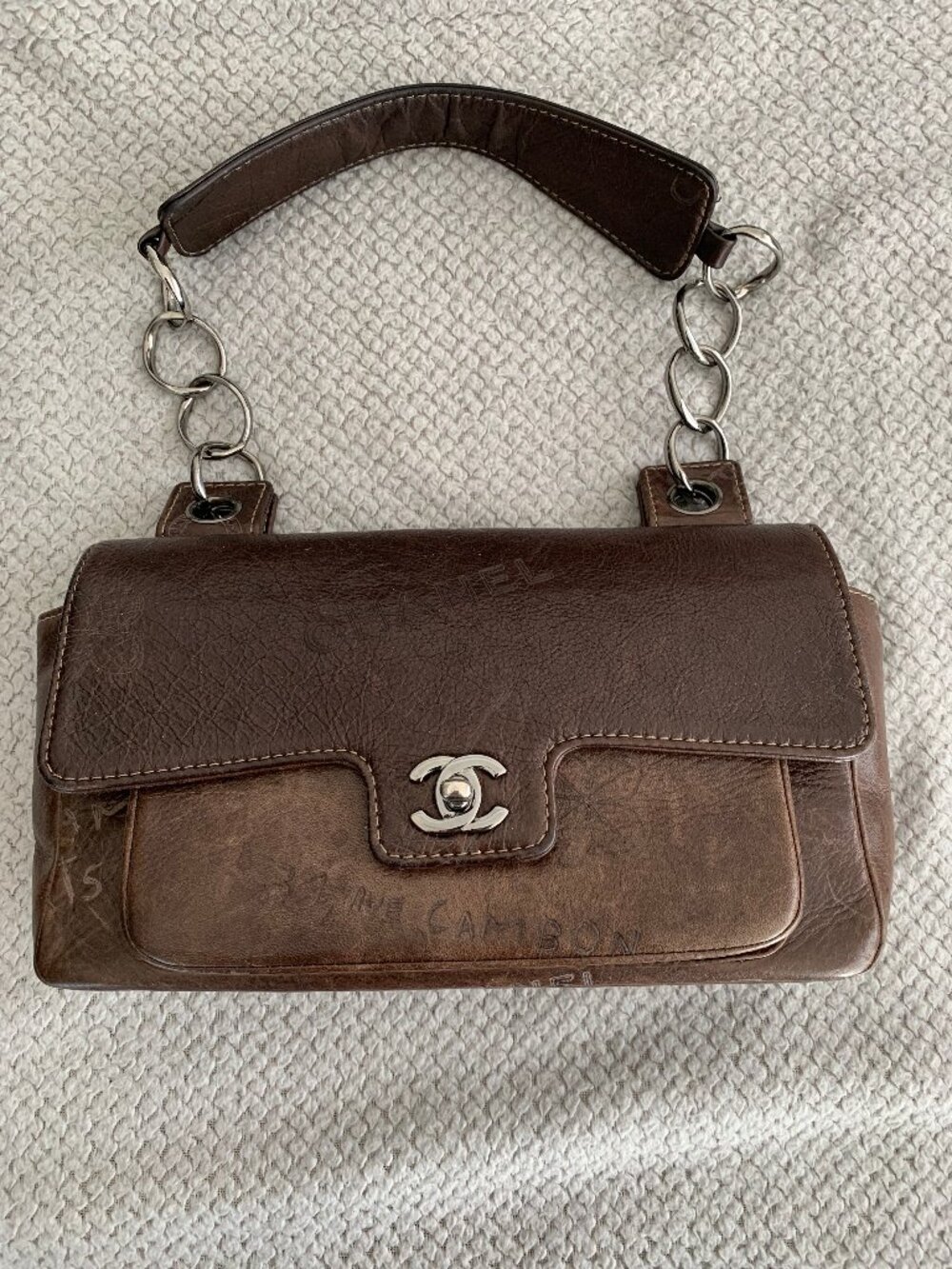 Chanel Leather Graffiti Coco No 5 Handbag Purse Gunmetal Silver Hardware